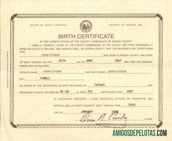 Certidão de Óbito do Condado de Mason nos EUA amostra